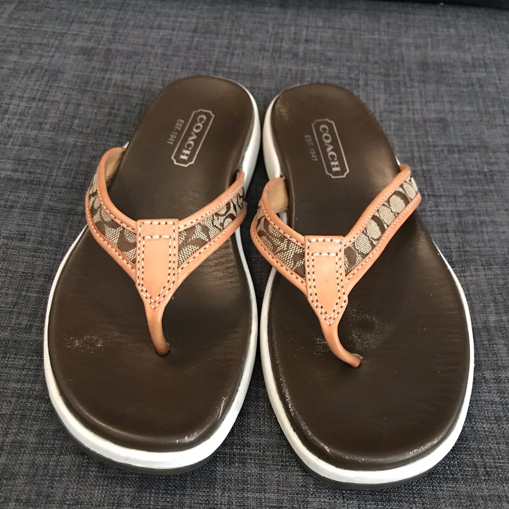 Authentic COACH signature leather flip flop